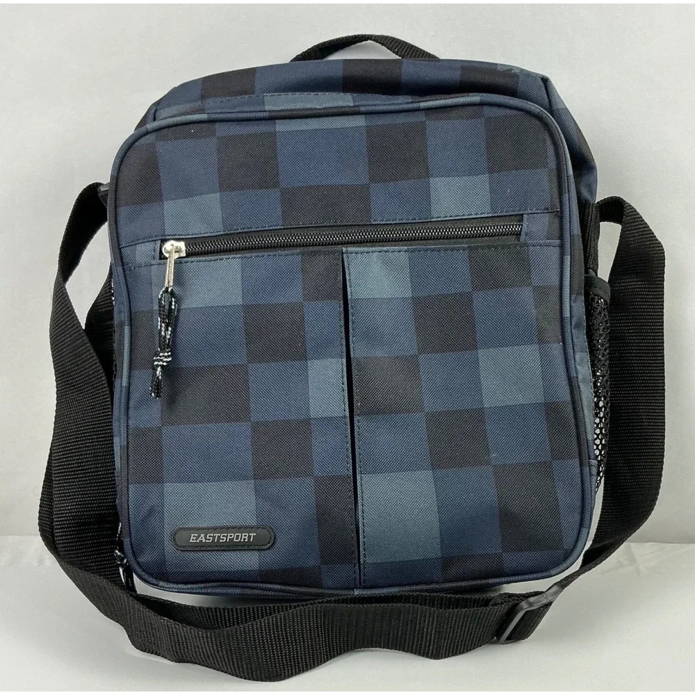 Eastsport Crossbody Bag Messenger Shoulder Bookbag‎ Checkered Pattern Blue Black